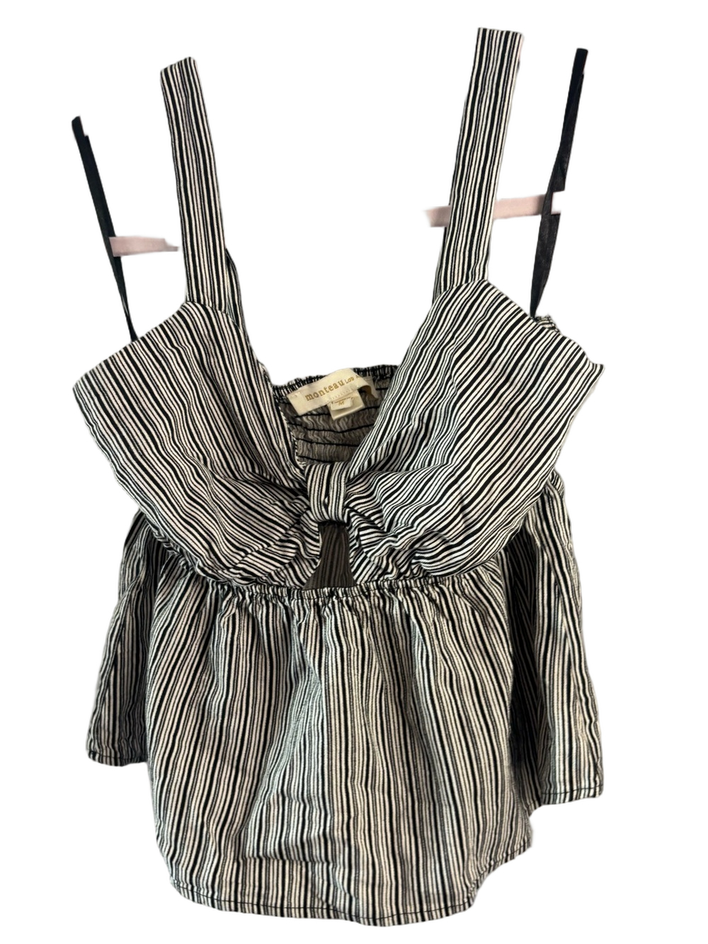 Monteau Black and White Tie Front Peplum Tank Top